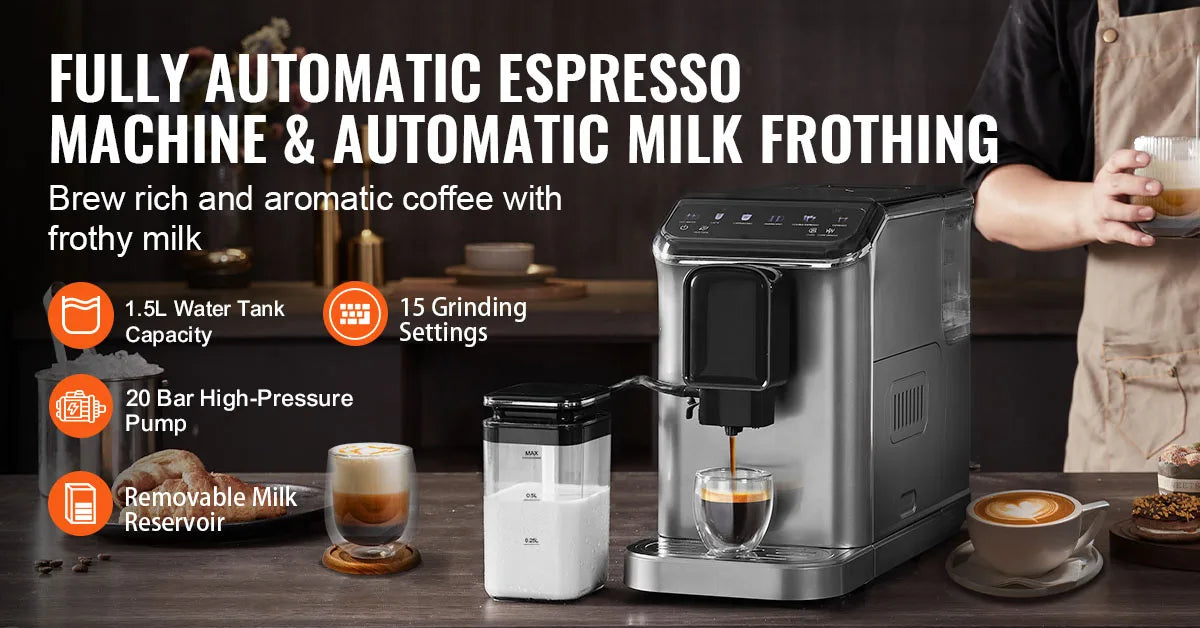 Automatic Espresso Machine with Grinder & Milk Frother Touch Screen