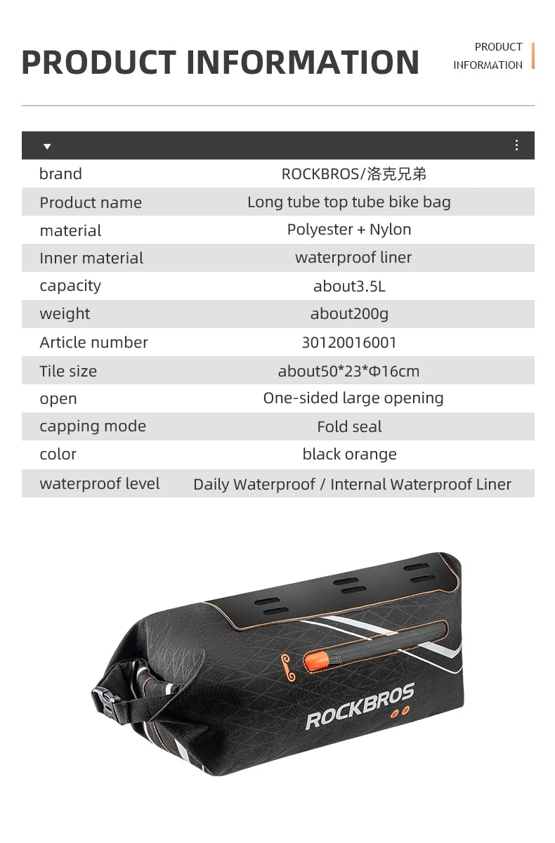 Waterproof Bicycle Frame Bag for MTB & Road Bikes Nylon Storage