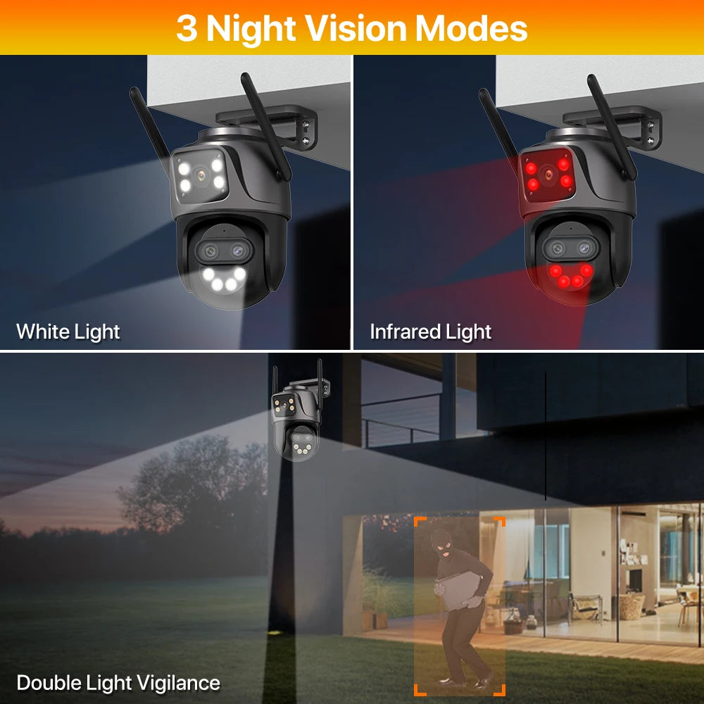 6K 9MP WiFi Outdoor PTZ Security Camera with Dual Screen, Three Lens, 8x Zoom