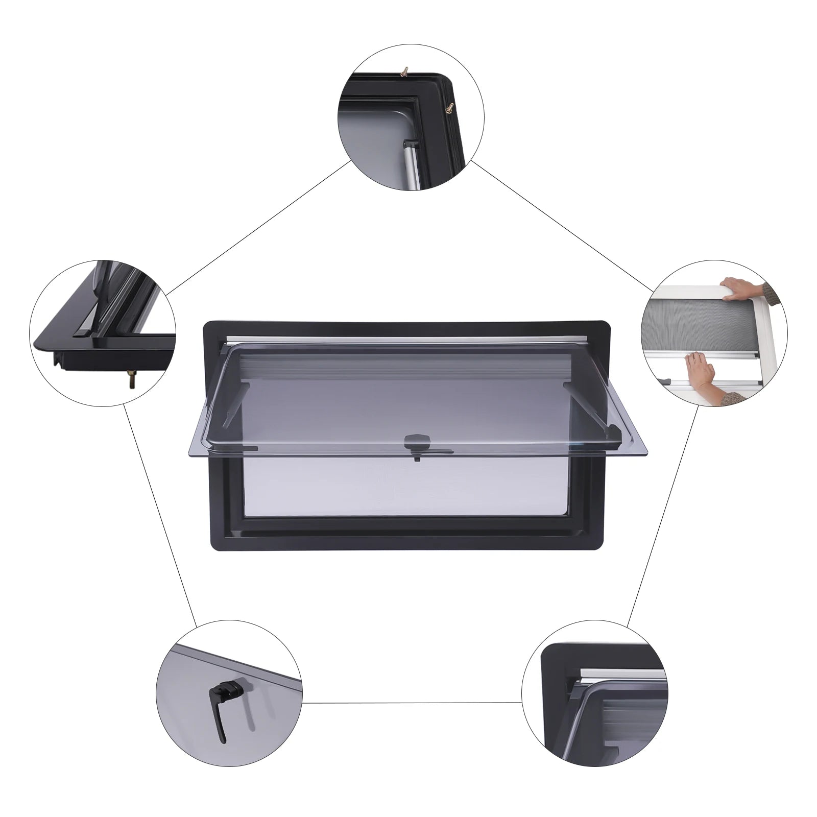 900*500mm Caravan Extrapolated Ventilation Window Sliding Rv Caravan Camper Window Vent Skylight With Blind Screen