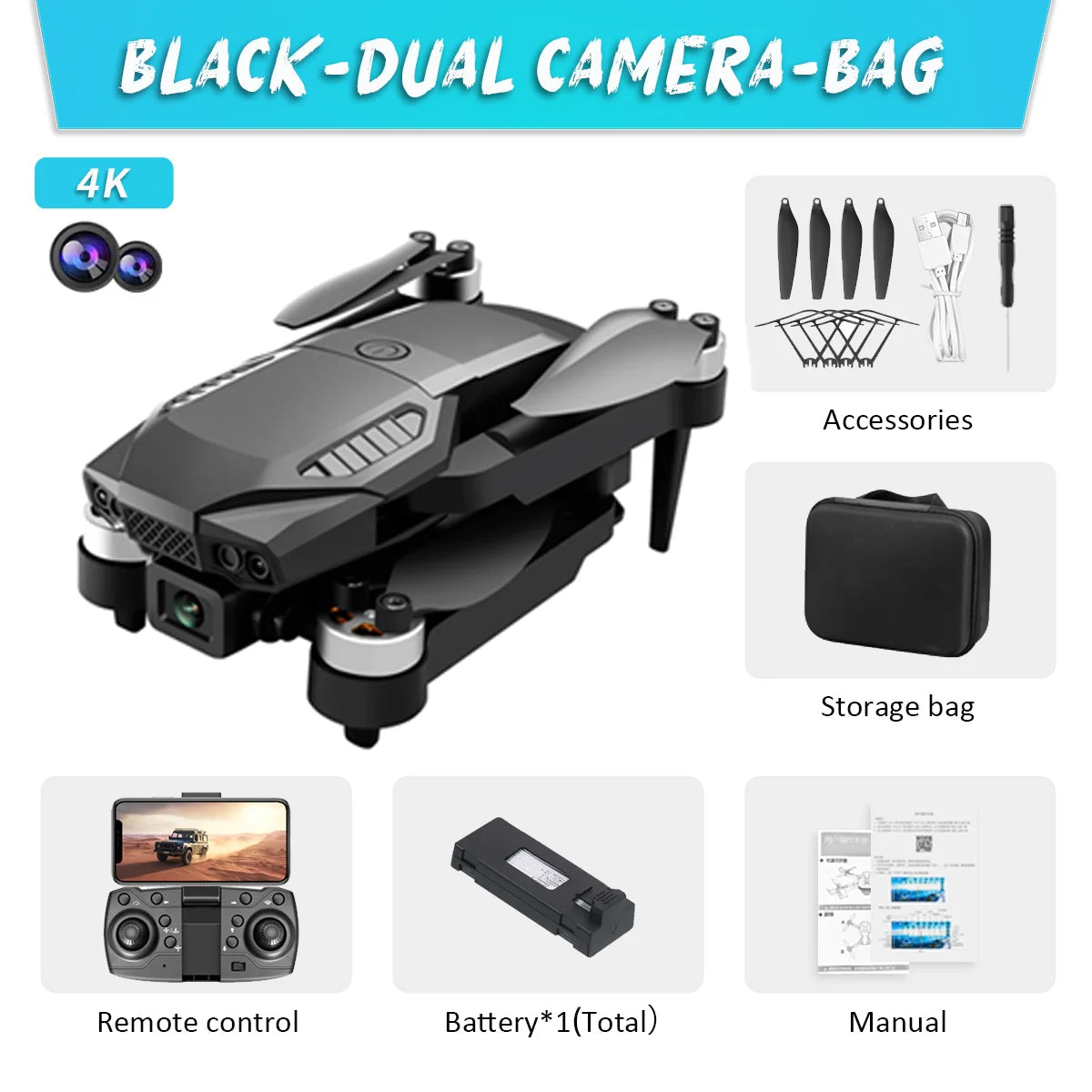 New F198 Drone Professional Dual Camera With 1080P WIFI FPV HD Aerial Photography Wide Angle Brushless RC Foldable Quadcopter 