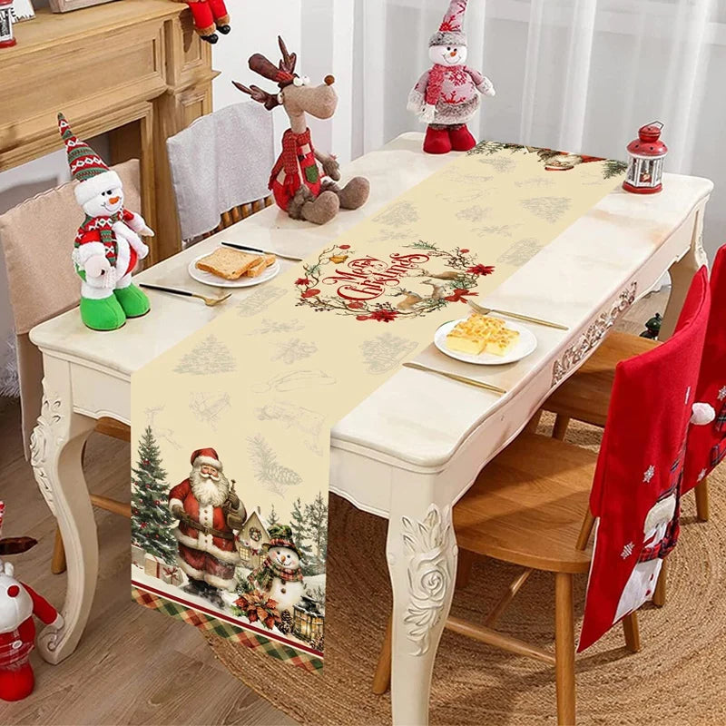 Vintage Christmas Table Runner Retro Santa Claus Table Cover Christmas Decorations For Home 2025 Navidad Noel Gift New Year 2026 