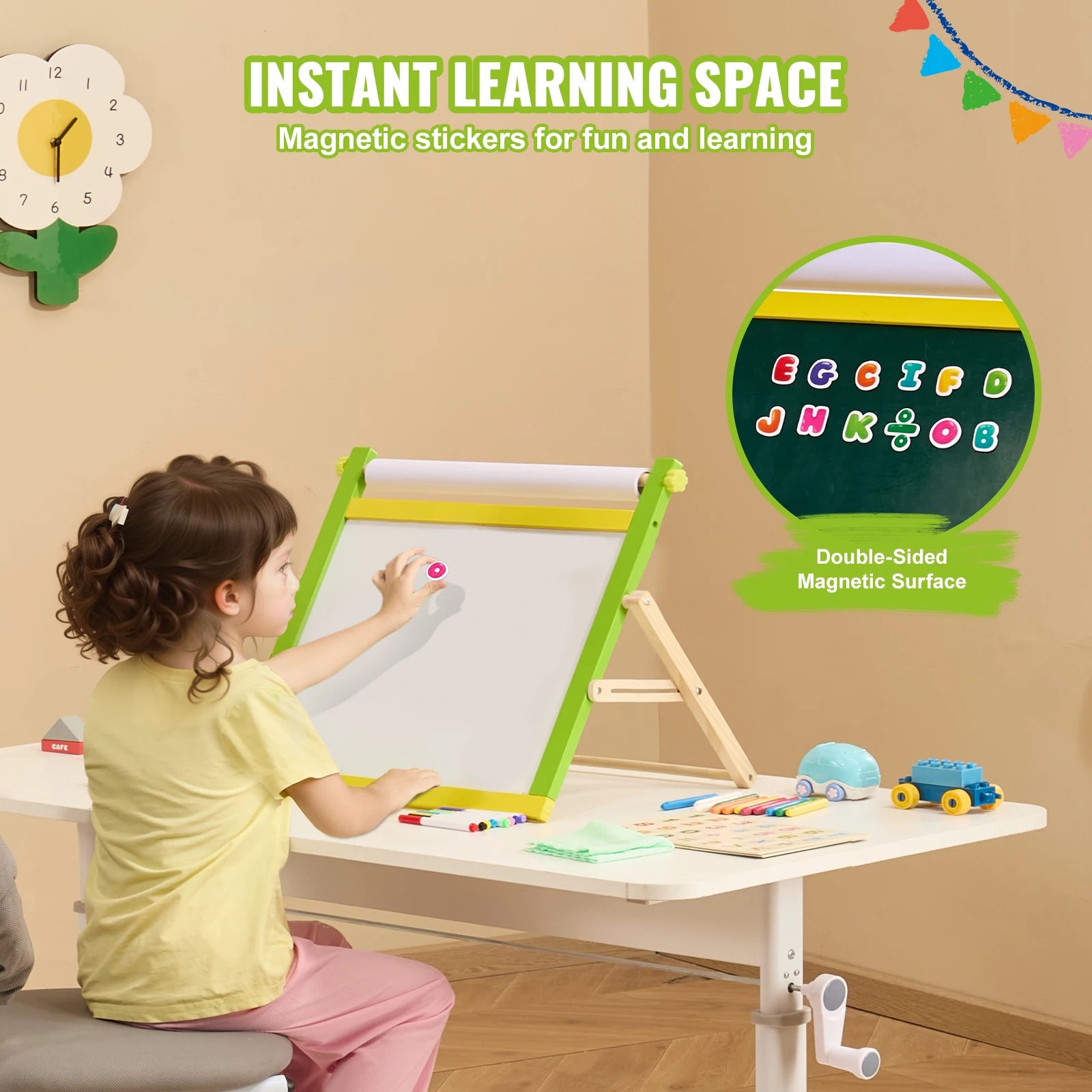 Kinder 3-in-1 doppelseitiges magnetisches Kunststaffelei-Zeichenbrett-Set