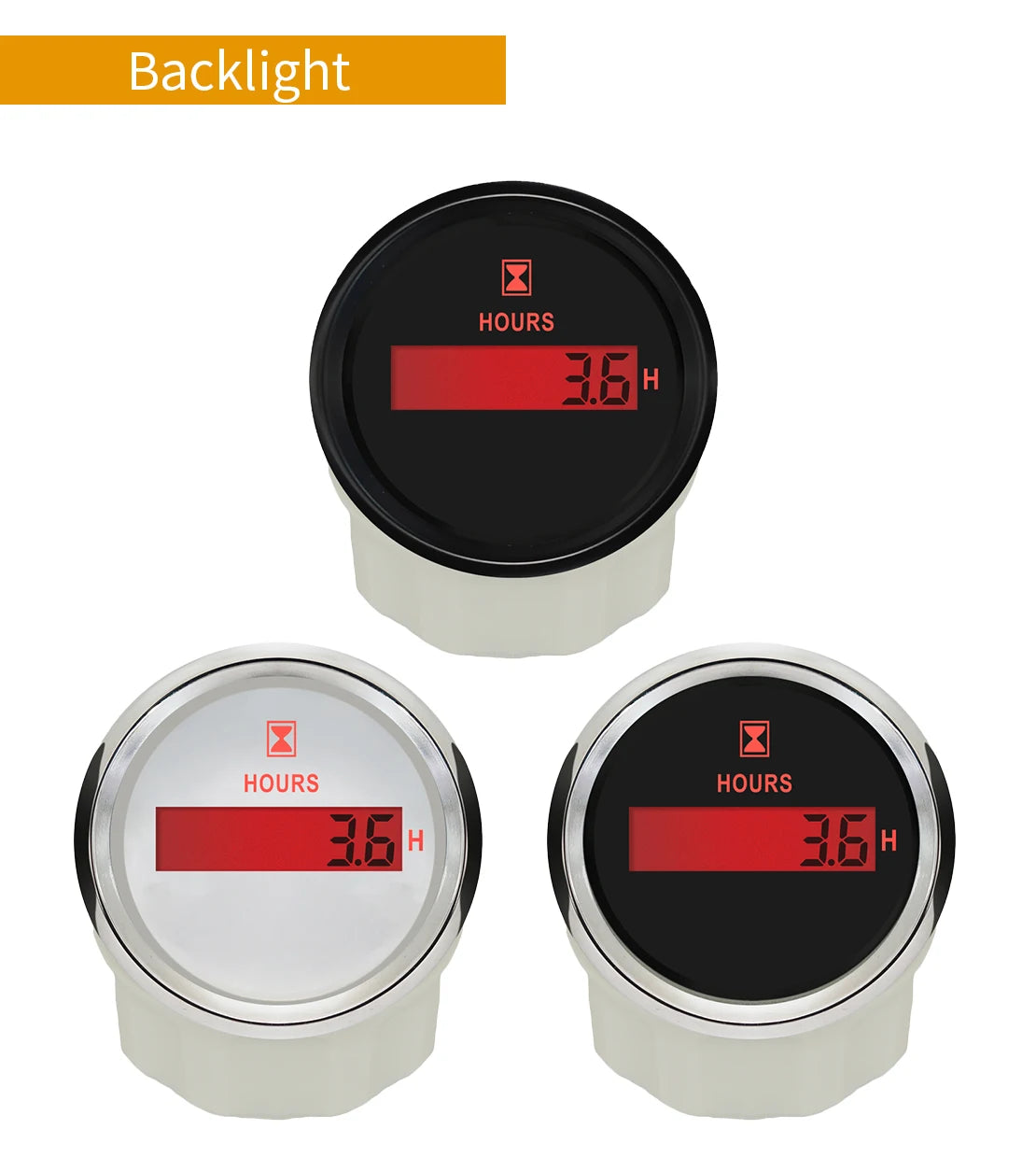 Digital timeteller på 52 mm med rød bakgrunnsbelysning, 9–32 V