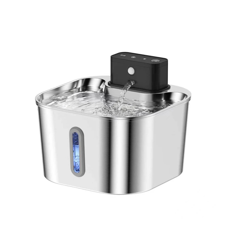 2.2L Wireless Recharging Sensor Stainless Steel Pet Water Fountain