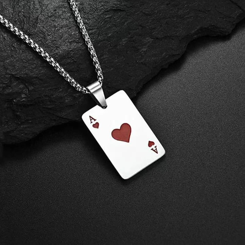 Fashionable Simple Playing Card Decorative Stainless Steel Necklace Suitable For Daily Party Travel And Fashionable Jewelry 