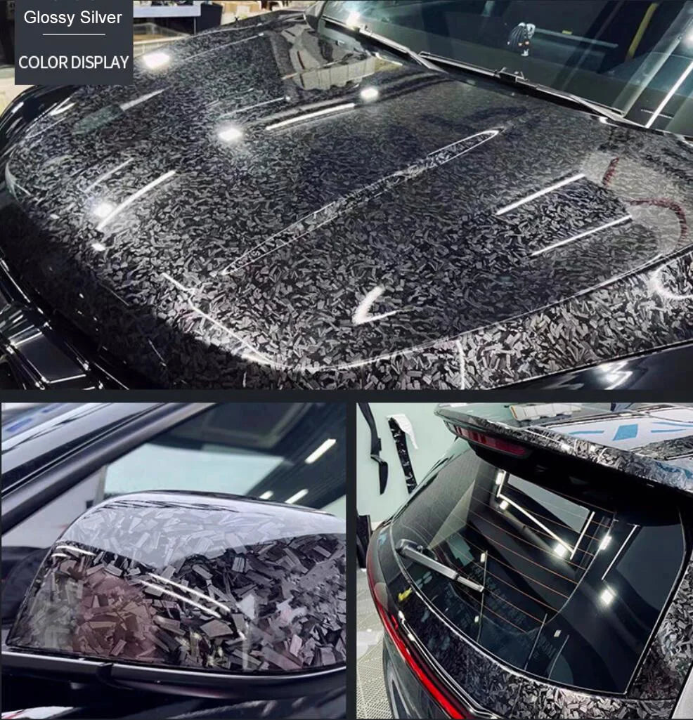 Vinil Autocolante de Fibra de Carbono Forjada a Laser Brilhante, Filme de Carbono Brilhante à Prova de Água para Decalque Automóvel