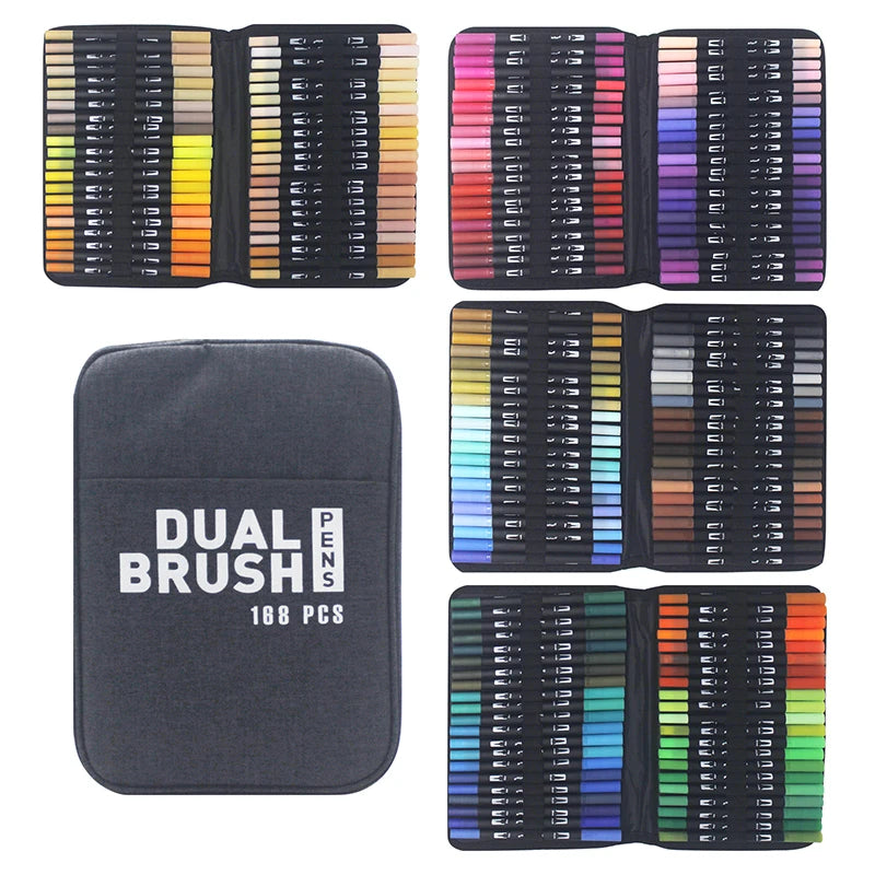 Watercolor Art Markers Brush Pen Dual Tip Fineliner Drawing for Calligraphy Painting 12/48/60/72/100/132 Colors Set Art Supplies 