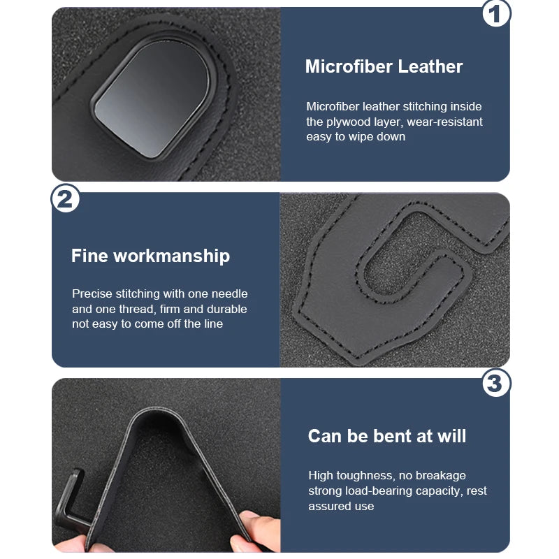 SEAMETAL Hidden Car Back Seat Hook Headrest Suede Leather Soft Hanging Hook 20kg Load-Bearing Wear-Resistant Rear Row Hanger