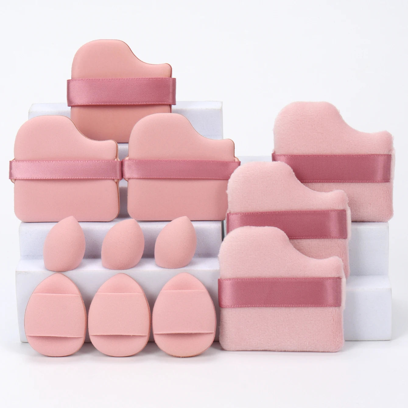 12-Piece All-Purpose Makeup Sponge Set, Made of 3 Loose Powder Puffs, 3 Mini Air Cushion Puffs, 3 Beauty Eggs and 3 Mini Beauty 