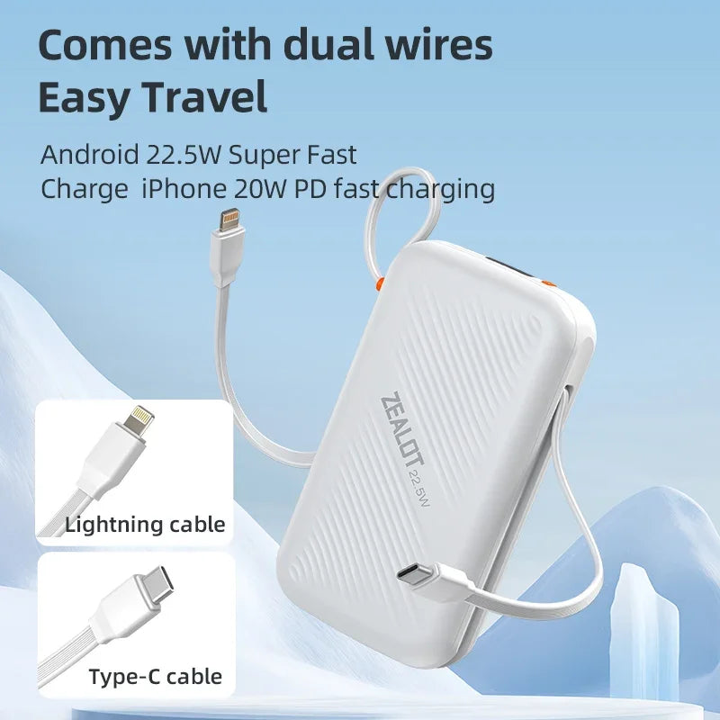 20000mAh Portable Power Bank with USB-C Cable and Digital Display