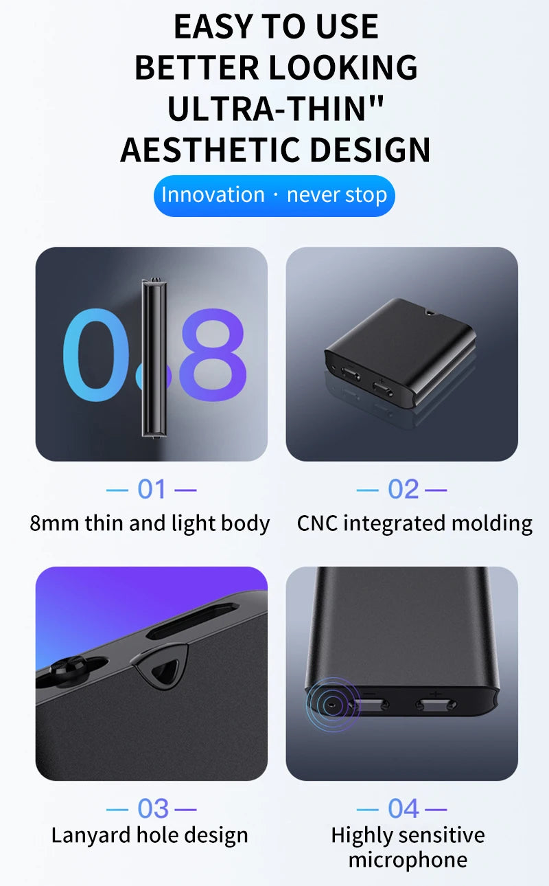 Powerful UltraThin Mini Sound Recorder Gadget Professional Safety Encryption Discreet Listening Device Portable Mp3 Player Espia 