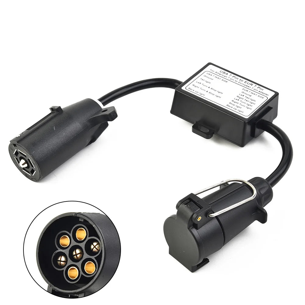 Trailer Light Converter 7-Pole RV Blade Socket to 7-Pin Round Plug