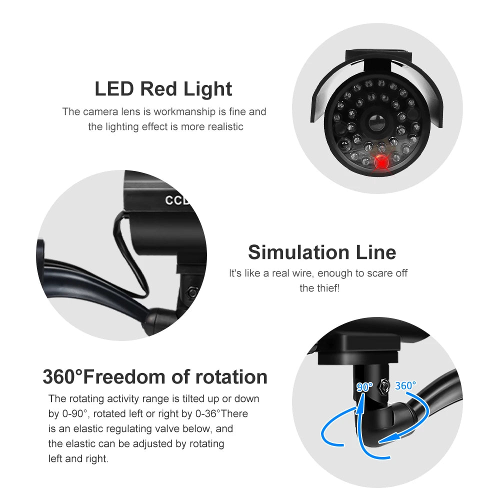 Simulation Solar Camera Fake Camera Outdoor CCTV Surveillance Simulation Fake Camera Waterproof And Safe Home Flashing LED Light 