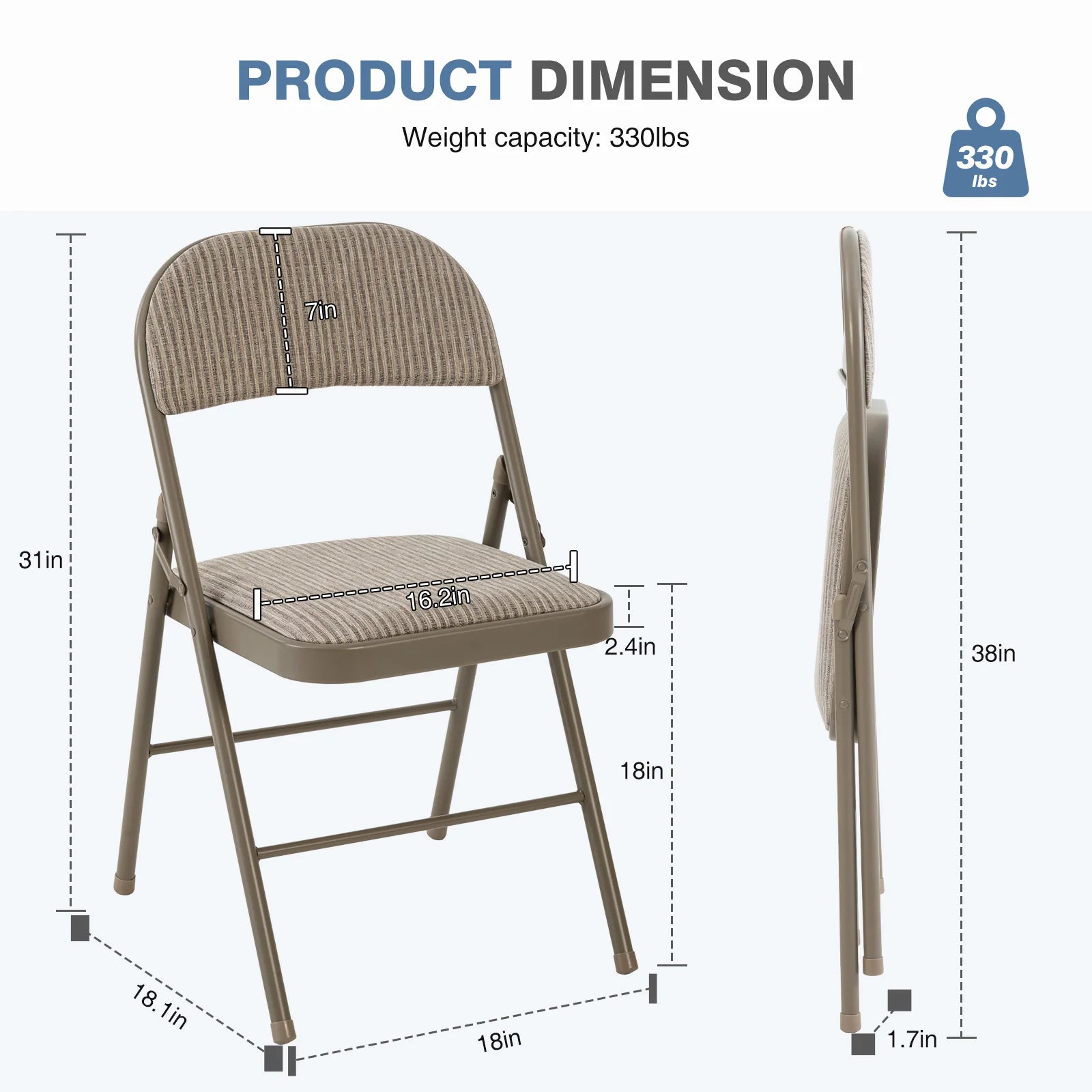 Fabric Folding Office Chairs Set of 2 with Padded Cushion and Steel Frame