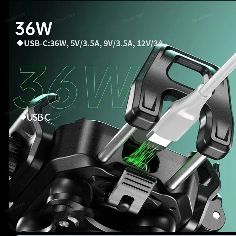 Shockproof Motorcycle Phone Holder 15W Wireless Charger & 36W USB C Fast Charging Motorbike Bicycle Bike Scooter Phone Stand 