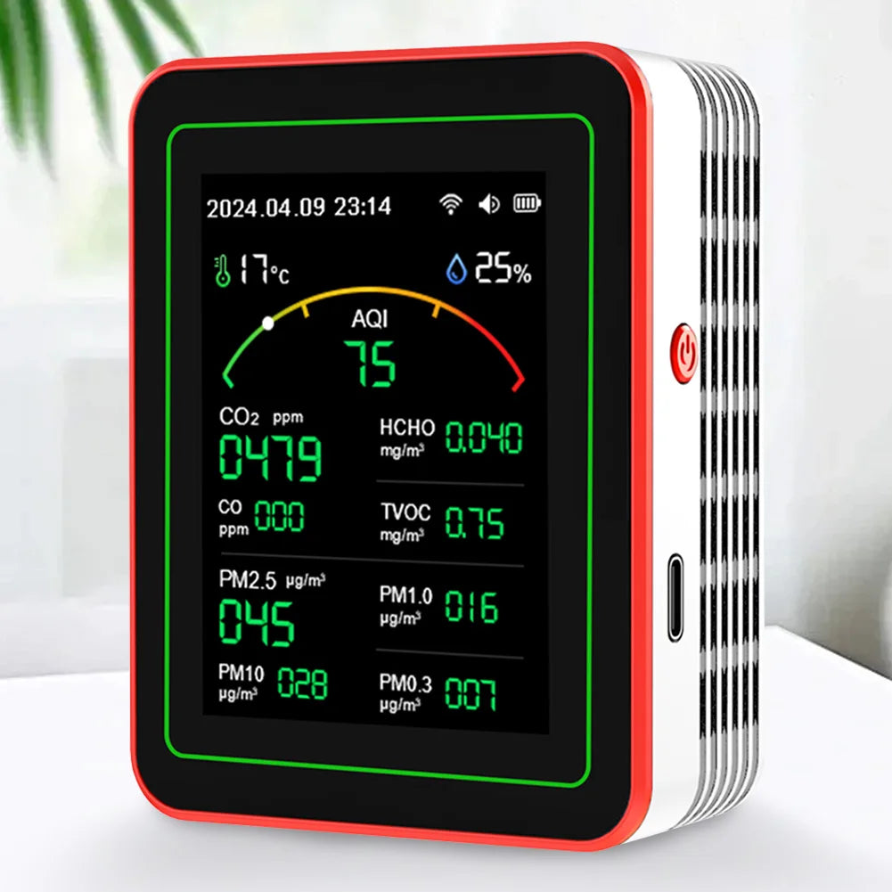 Monitor de calidad del aire WiFi 15 en 1 con pantalla de sensor de CO2, AQI y PM