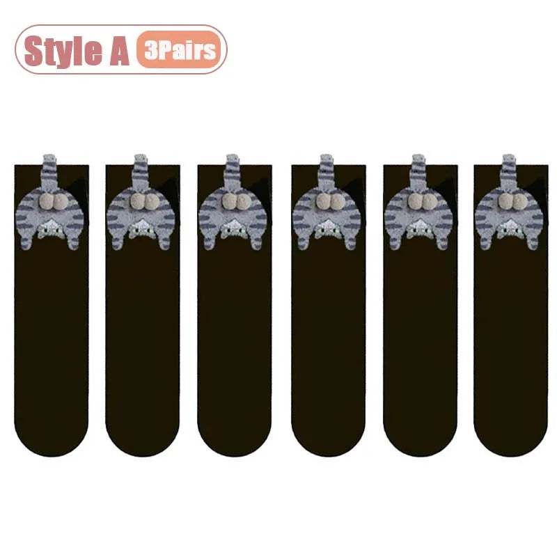 Cartoon Cat Egg Couple Socks Cozy Mid-Calf Cotton for Maternity Warm Winter Cute Present for Christmas Cat Lovers Family 