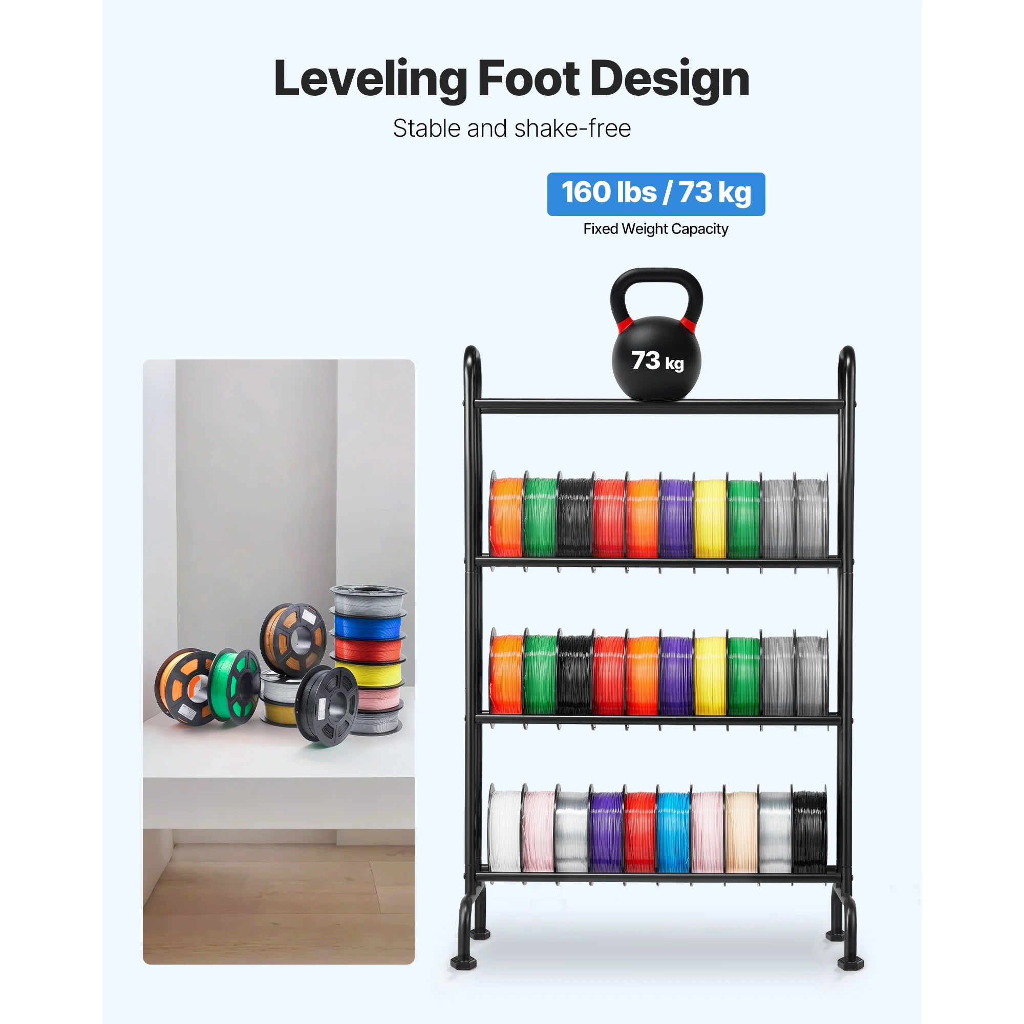 4-Tier 3D Printer Filament Storage Rack with Wheels (40 Spools)