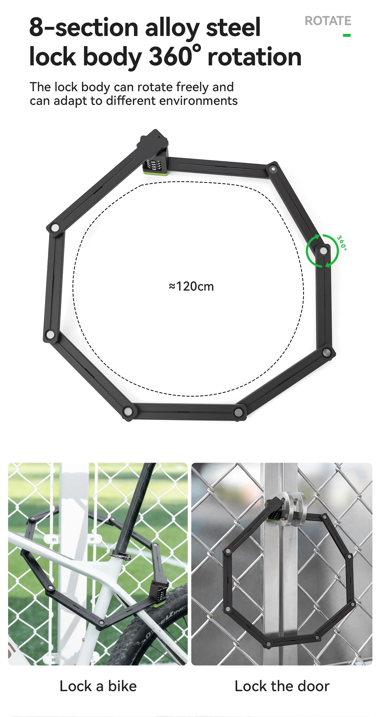 Folding Bike Combination Lock with Alloy Steel Body