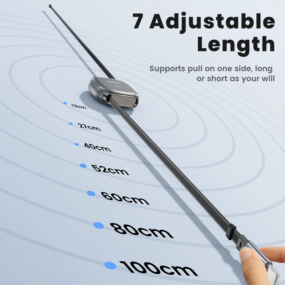 100W Retractable USB-C Fast Charging Cable with Magnetic Storage