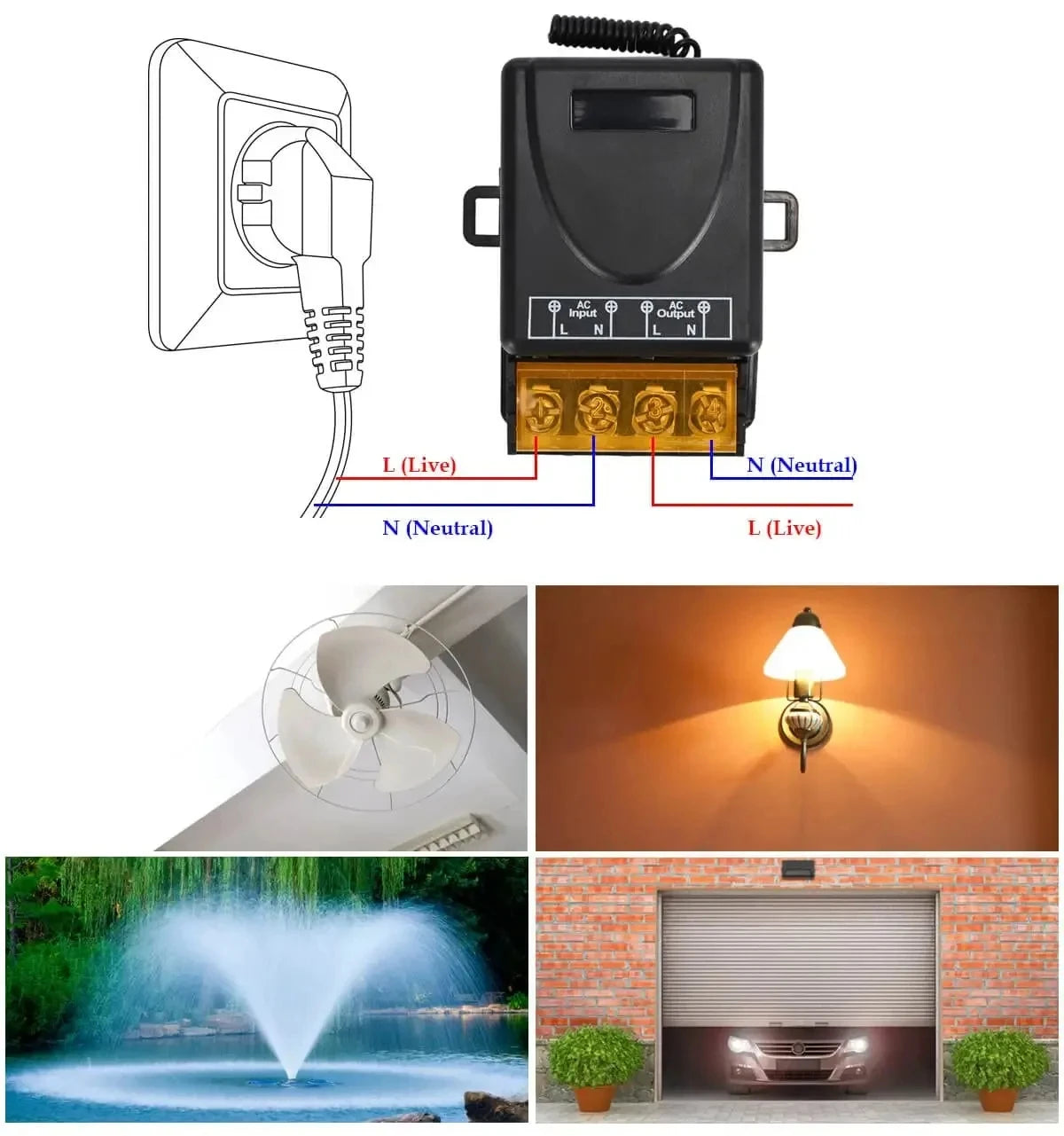 Ricevitore e trasmettitore per interruttore remoto a 433 MHz, CA 110–240 V