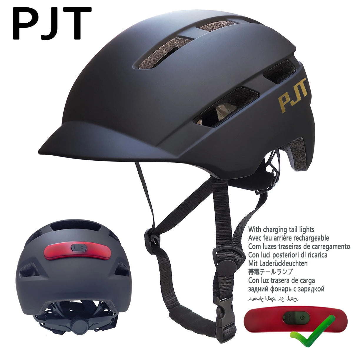 PJT New Cycling Helmet In-Mold Mountain Road USB Rechargeable Tail light Bicycle Bike Helmet Sports Safe Hat MTB Cycling Helmet 