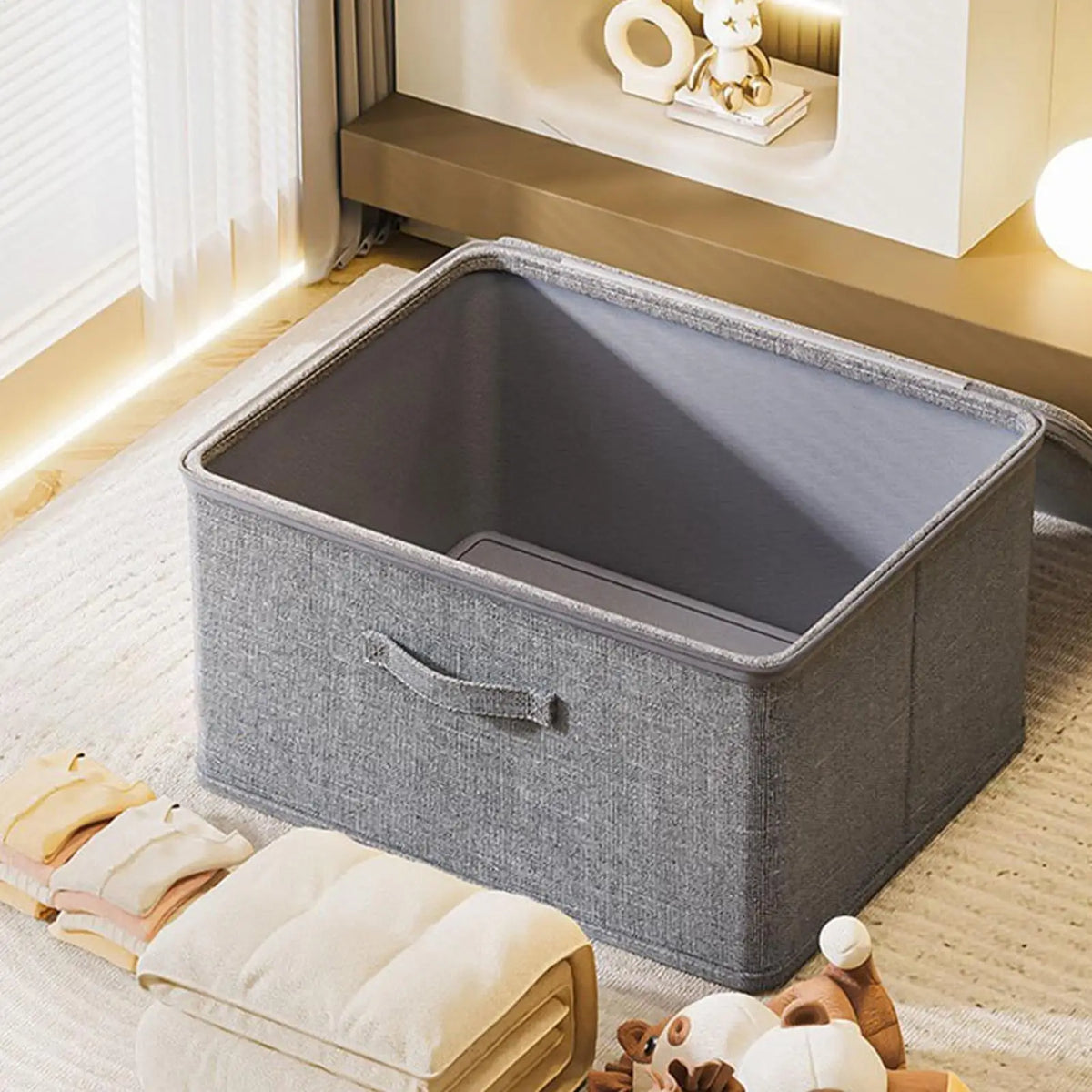 Foldable Fabric Storage Box with Zipped Lid