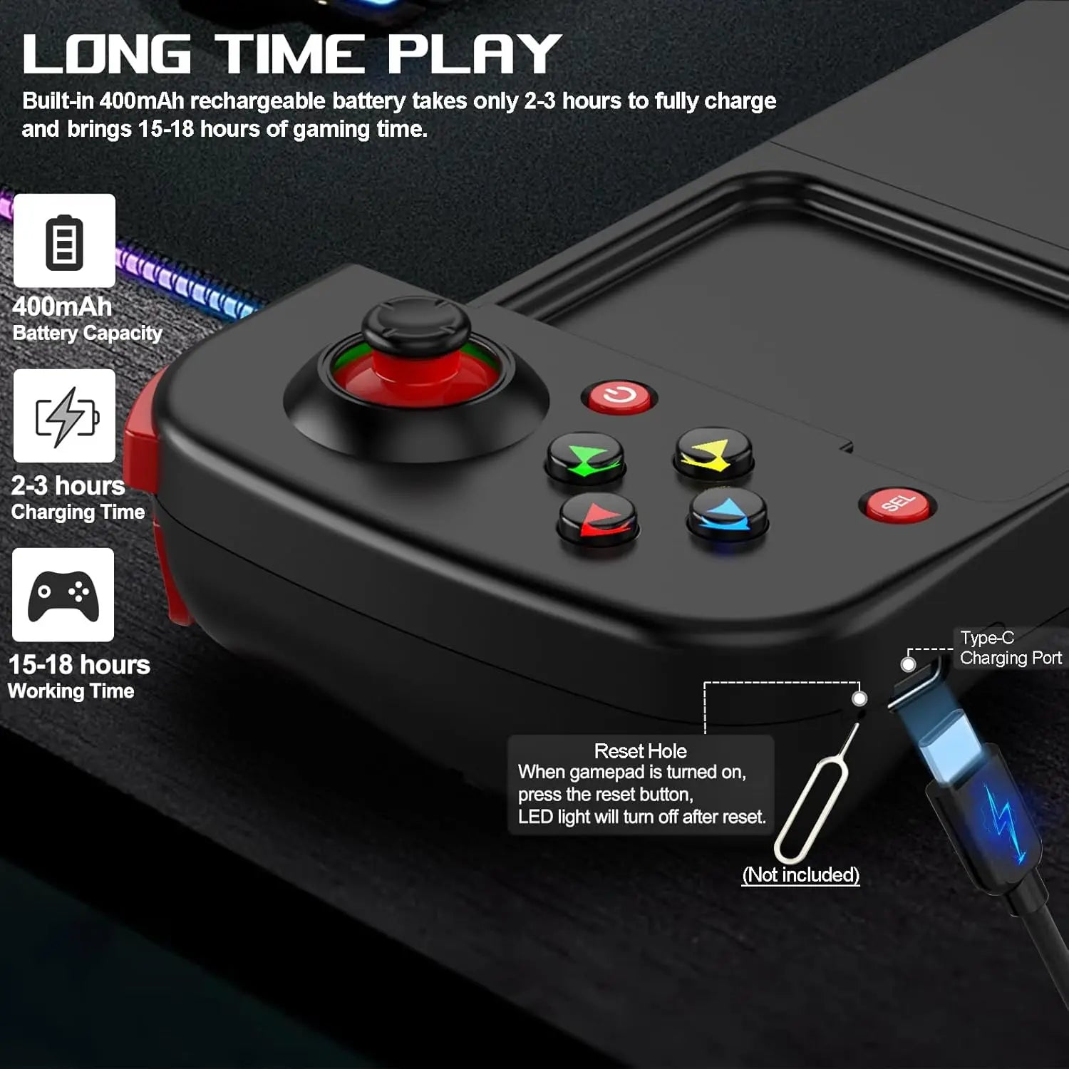 D3 Retractable Wireless Game Controller for Phone, Switch, PS3, PS4, PC