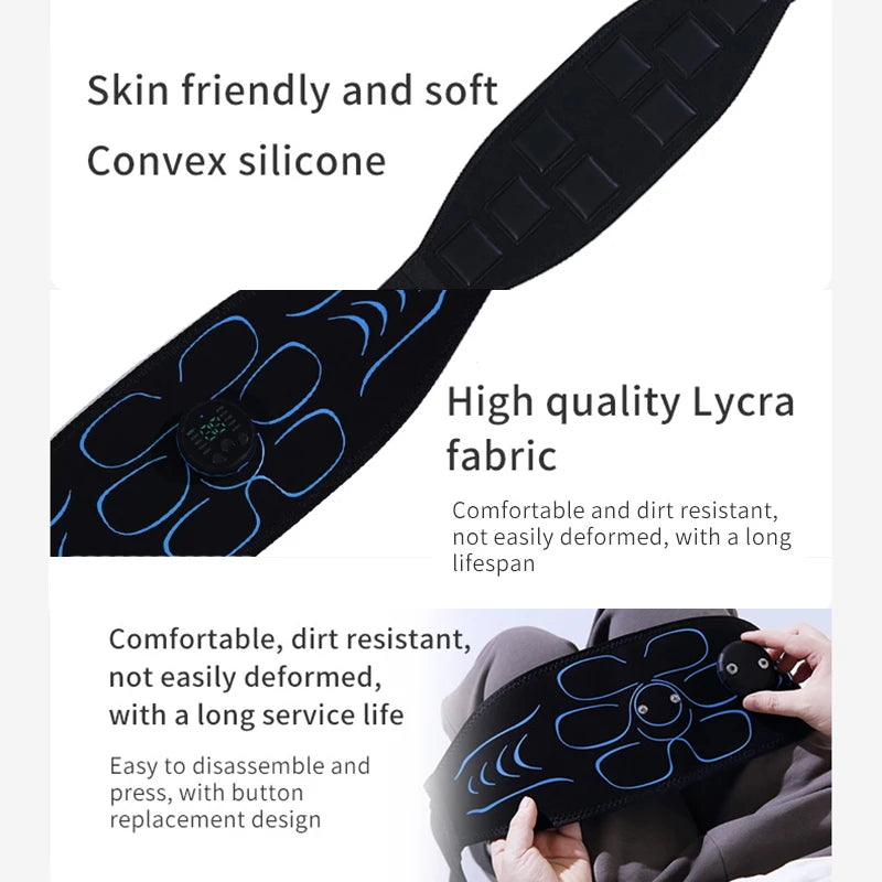 EMS Muscle Stimulator Abdominal Toning Belt Smart Muscle Toner Recharge Body Shaping Massage Belt Weight Loss Fitness Equipment 