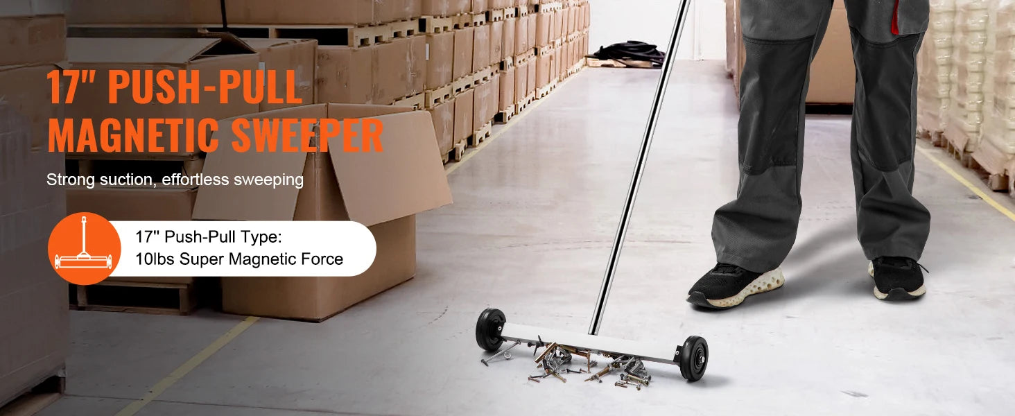 15" Rolling Magnetic Sweeper with Wheels for Nails & Metal Debris
