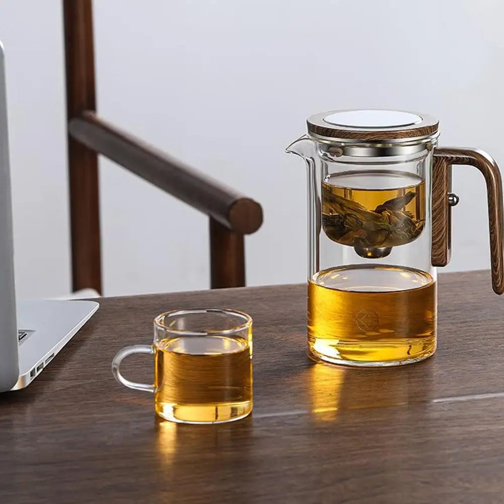 Water Separation Inner Container Teapot One Click Magnetic Switch Tea Separation Filtration Glass Tea Pot Wood Handle Tea 