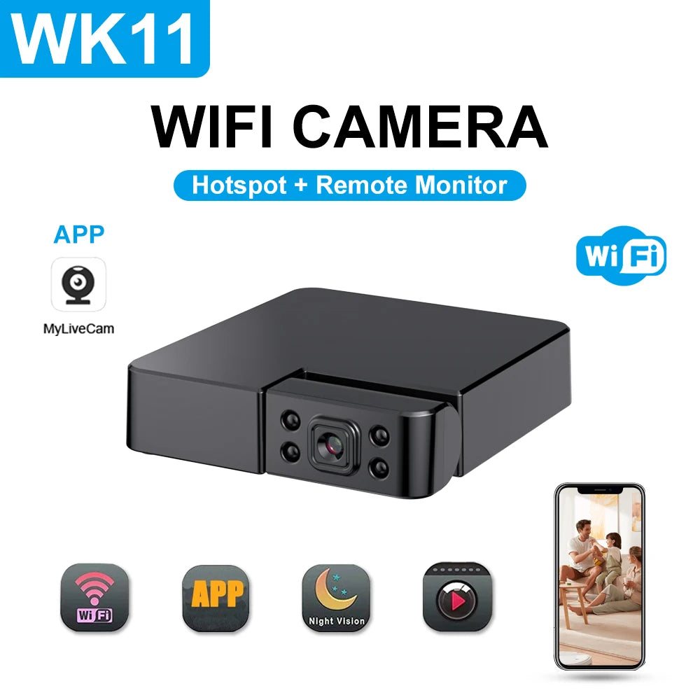 Mini WiFi biztonsági kamera éjjellátóval és mozgásérzékelővel