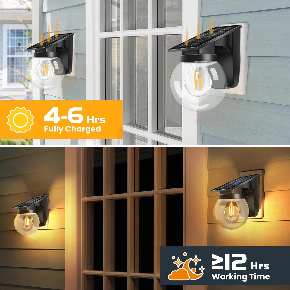 Lámpara solar de pared con bombilla LED E27, IP65, dos modos