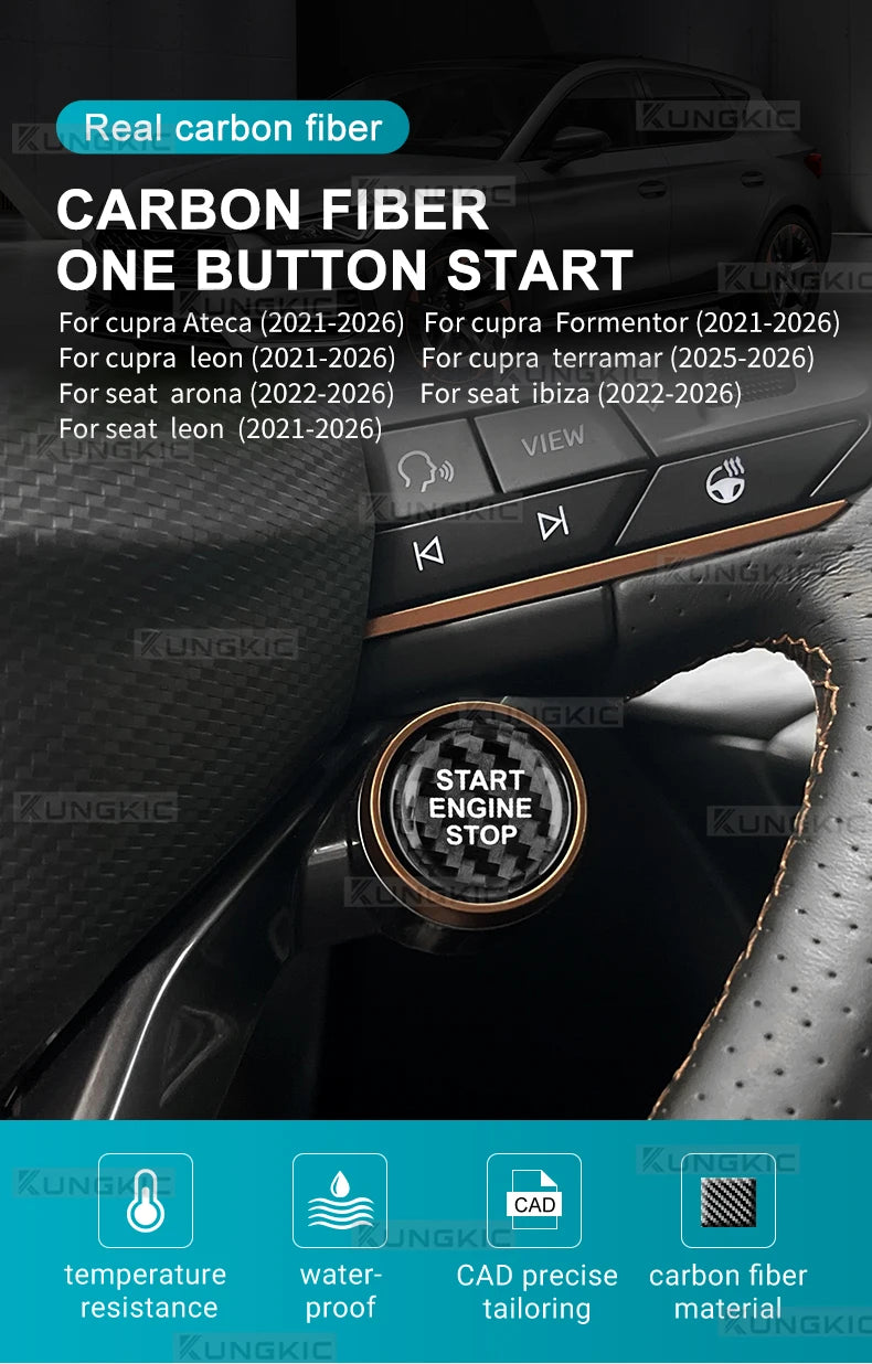 Real Dry Carbon Fiber Start Stop Cover for Cupra and Seat