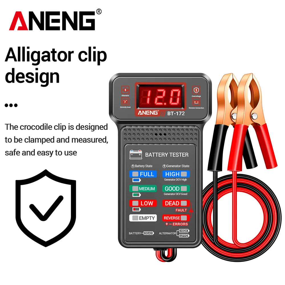 Tester de baterii auto ANENG, detector special pentru baterii de 12V, cu alertă sonoră, detectare a generatorului, BT-172, instrumente multifuncționale