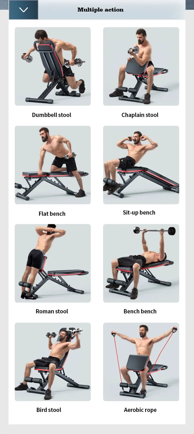 Adjustable Foldable Roman Chair Fitness Bench with Resistance Bands