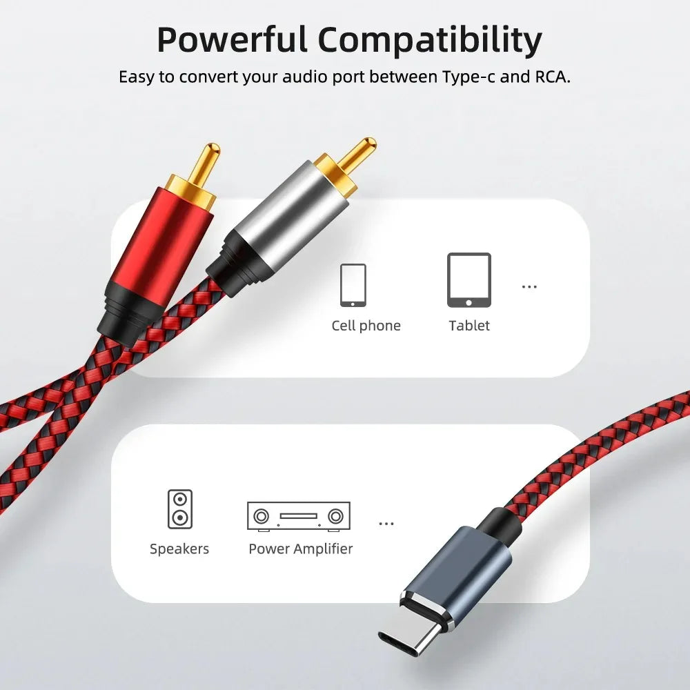 USB-C-naar-dubbele-RCA-stereoaudiokabel van 5 m