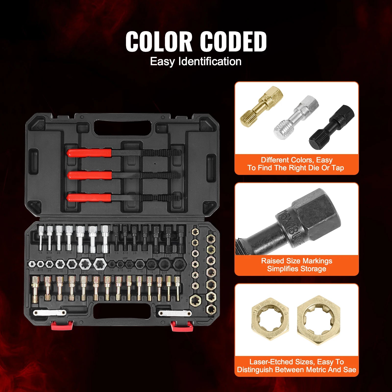 61-Piece Thread Chaser Set UNC UNF Metric Rethreading Tool Kit