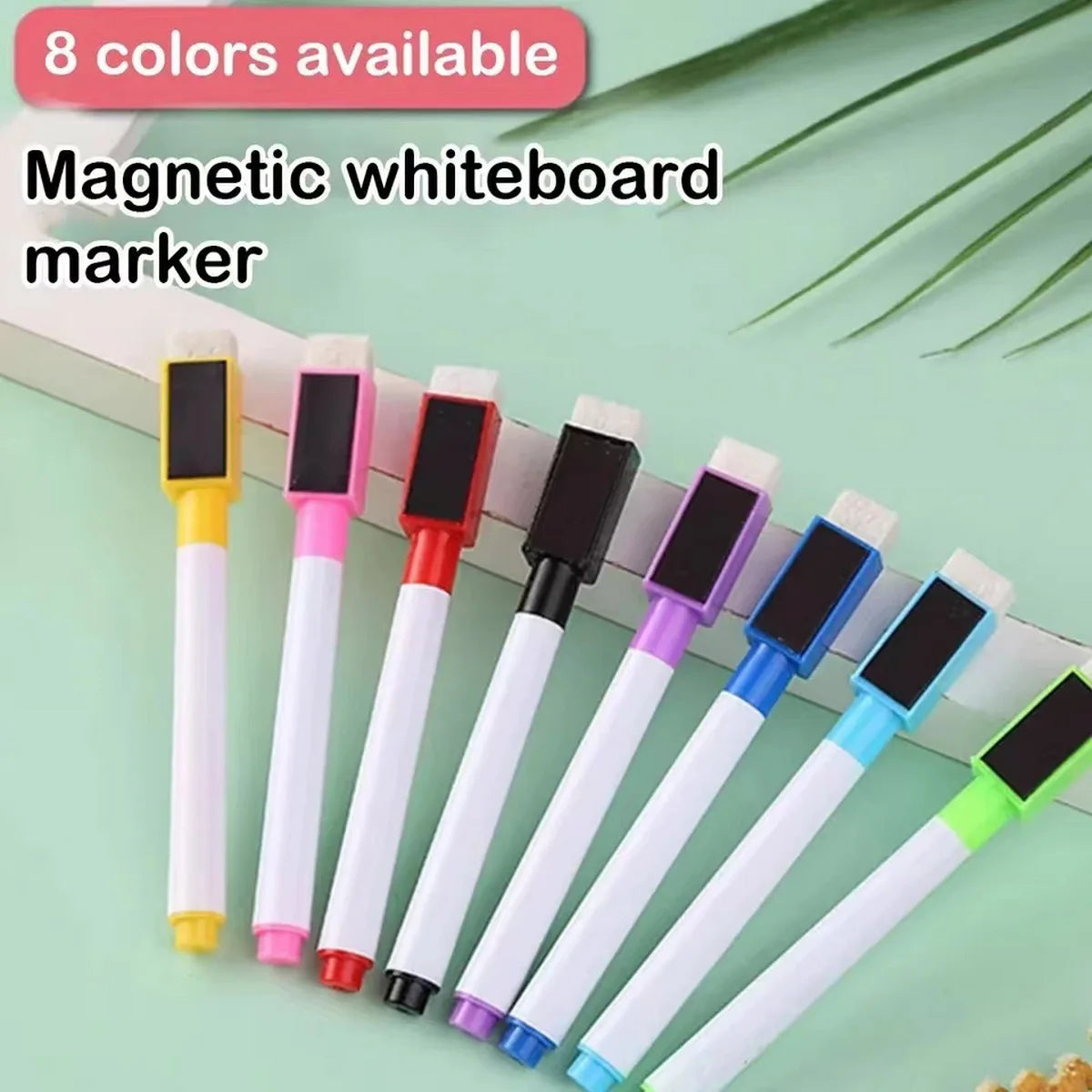 8pcs/Set Bullet Tip 11.3*1cm Small Size No Magntic Whiteboard Dry Erase Markers, 8 Color *1pcs Magnet Pen 