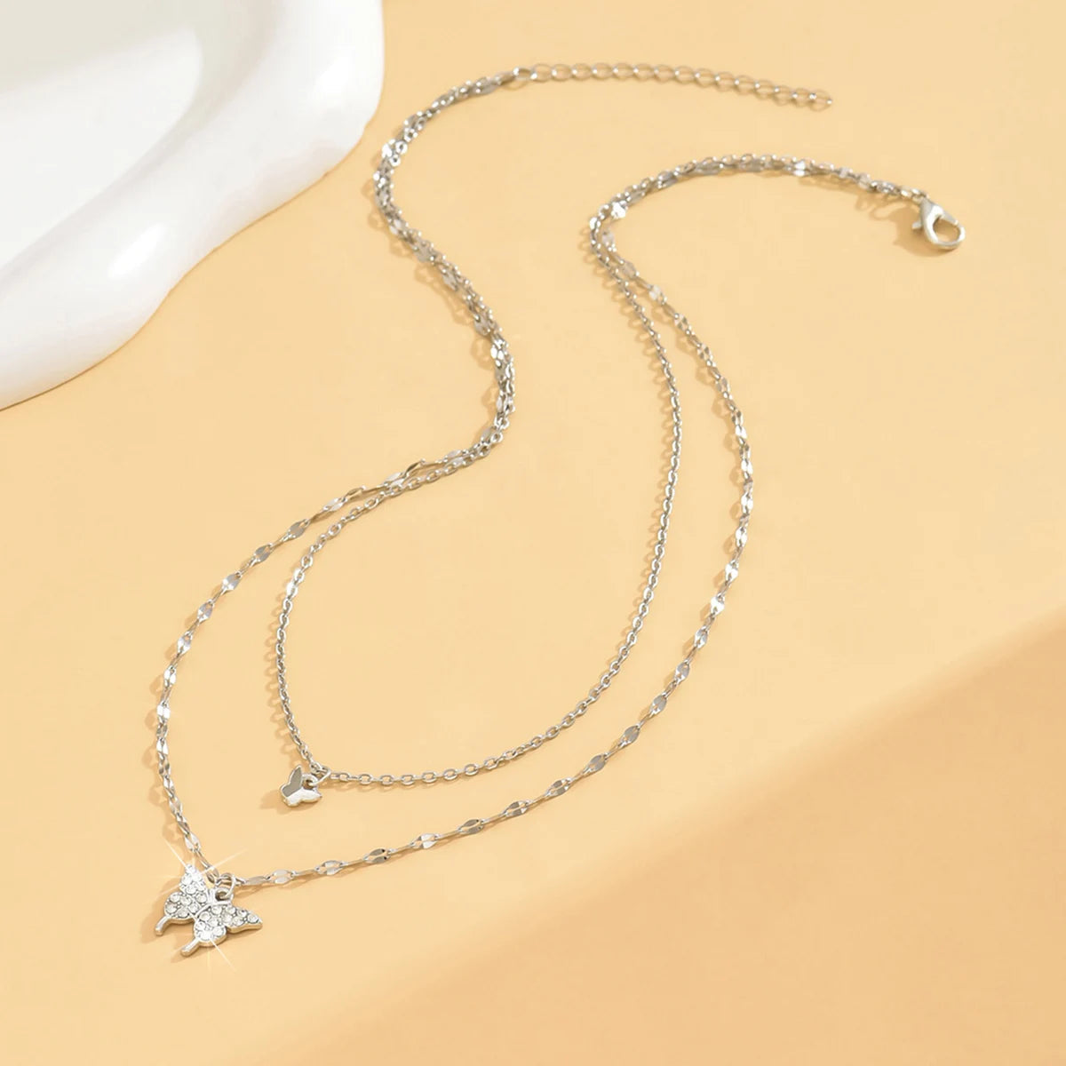 1 Women's Lats Sparkling Double Layer Butterfly Necklace Exquisite Double Layer Collar Chain Jewelry Banquet Party Holiday Gift 