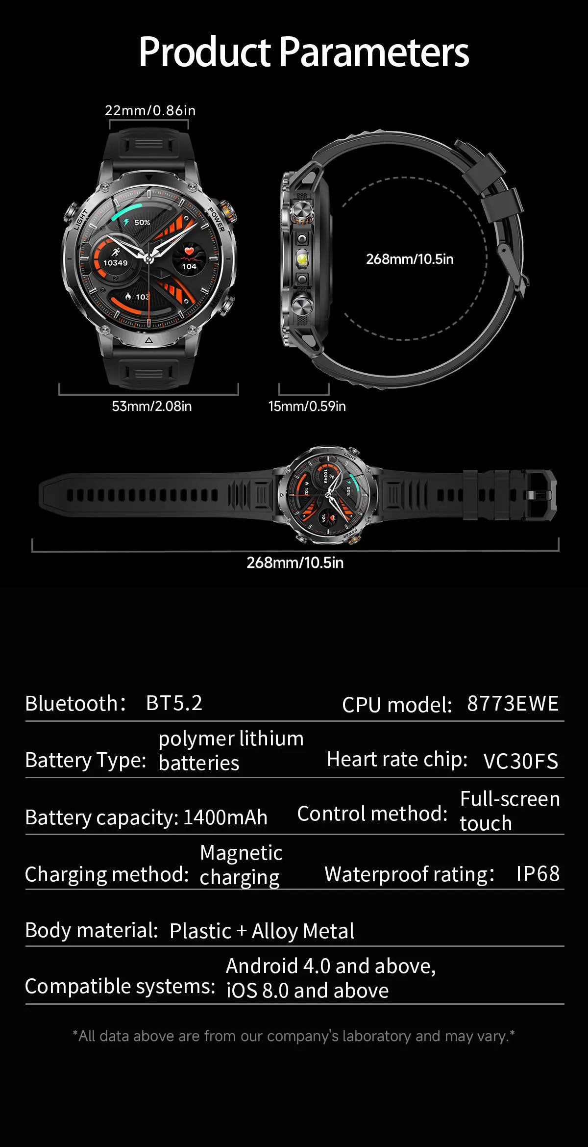 Outdoor Bluetooth Anruf-Smartwatch mit LED-Taschenlampe