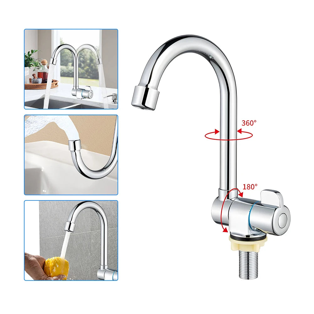 RV Interior Faucet G1/2 Single Cold Stainles Steel 360° Rotating Folding Valve Single Hole Faucet RV Caravan Camper Accessories