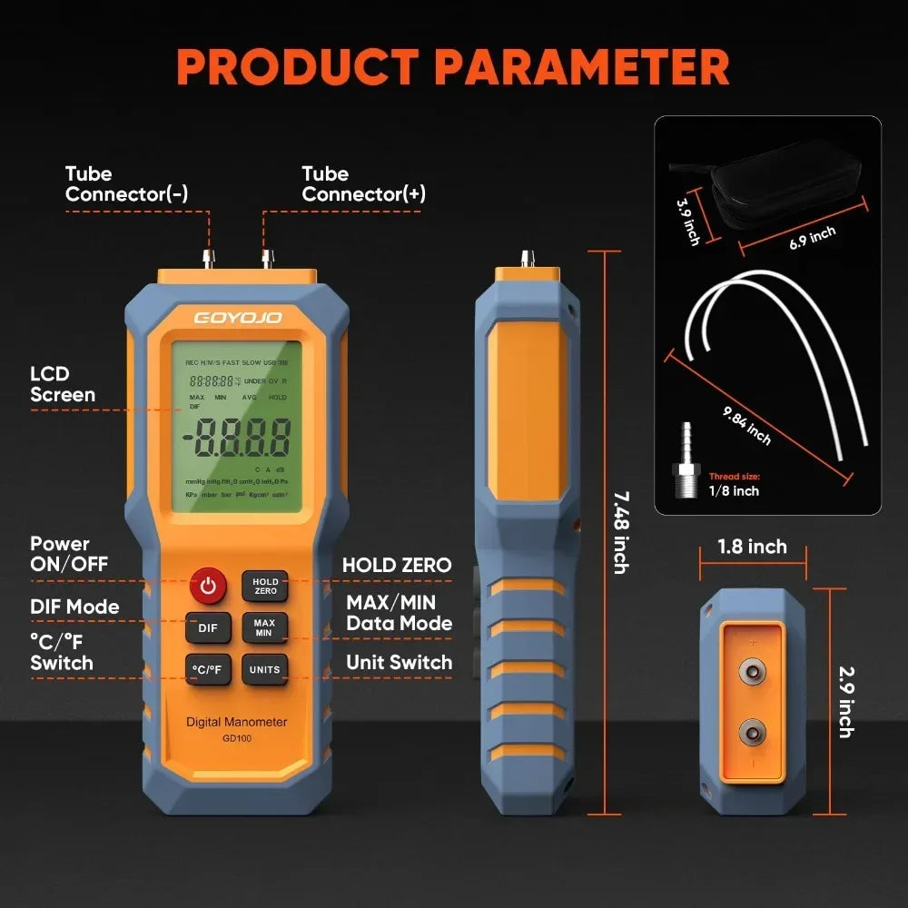 GD100 Digital Differential Pressure Manometer