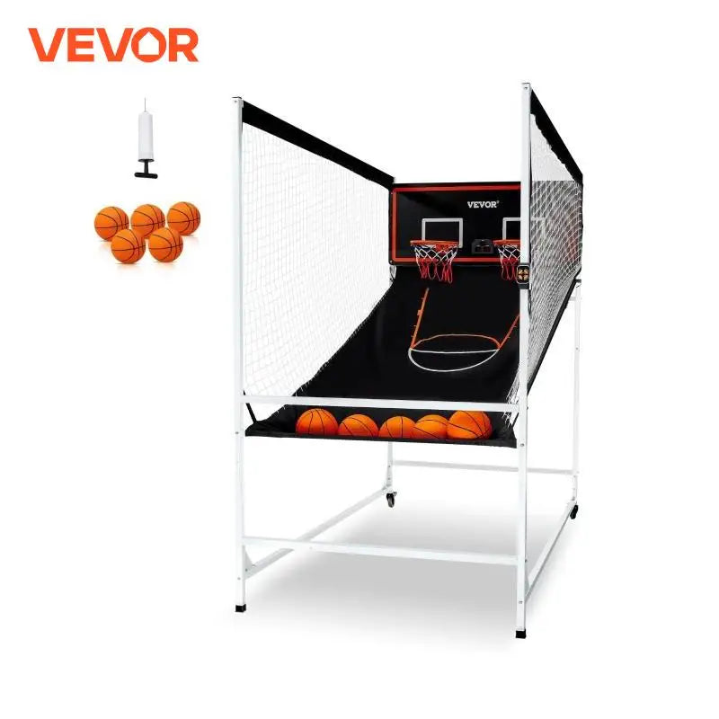 VEVOR 2 hráčová vnútorná arkádová basketbalová hra s klietkou, 5 lôptami, 8 hernými režimami, elektronickým skóre a pumpou na nafukovanie pre deti a dospelých
