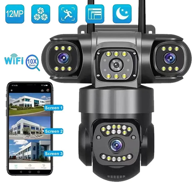 Caméra de sécurité WiFi à triple objectif 12MP avec suivi IA et zoom PTZ