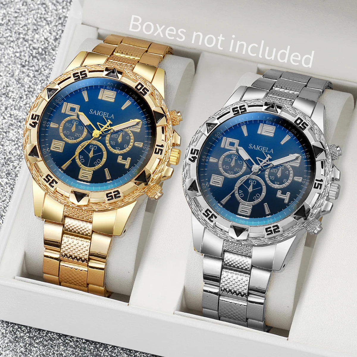 2pcs/set Men Business Watches Fashion Arabic Dial Steel Band Male's Quartz Watch Set (Without Box） 