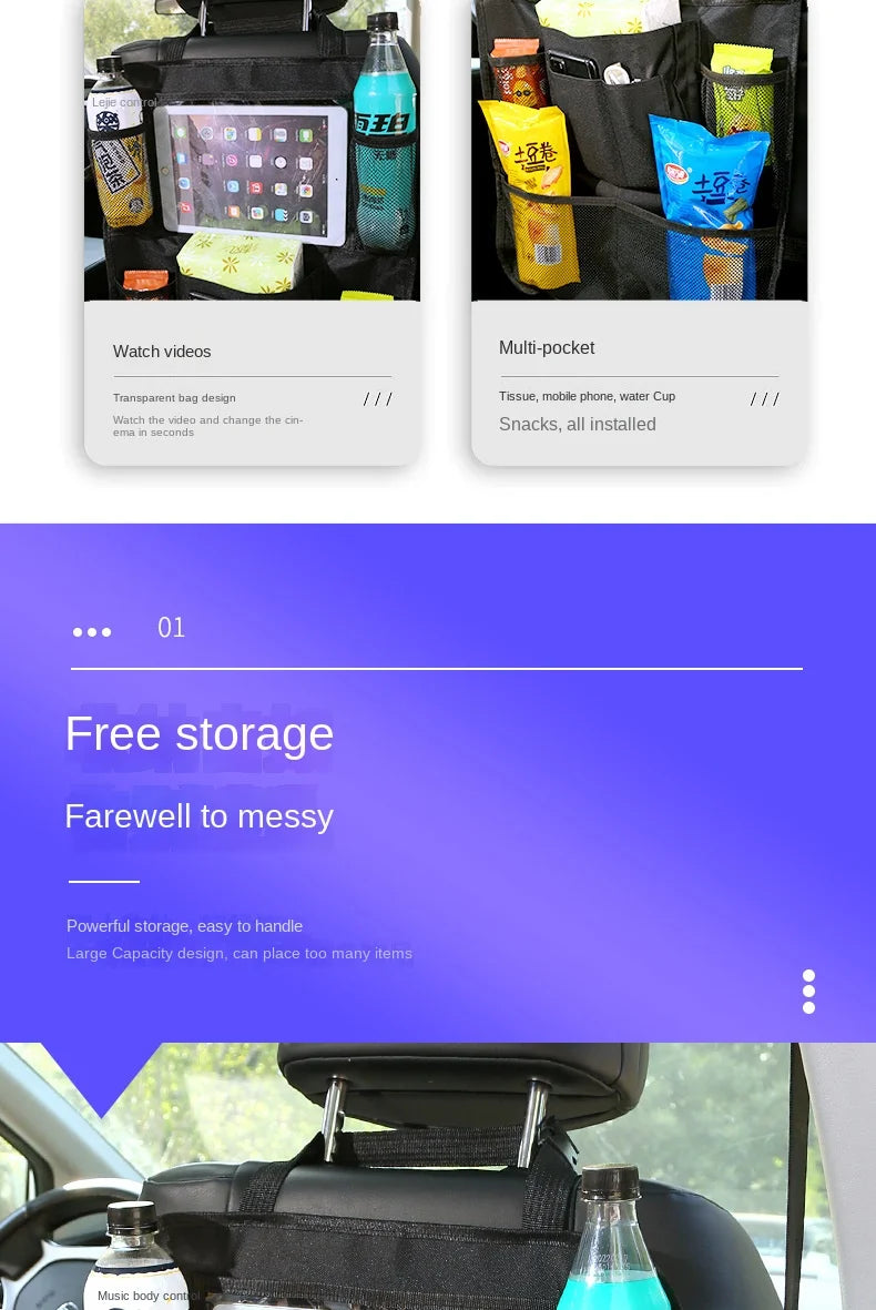 Car Backseat Organizer with Touch Screen Tablet Holder Auto Storage Pockets Cover Car Seat Back Protectors Car Accessories 