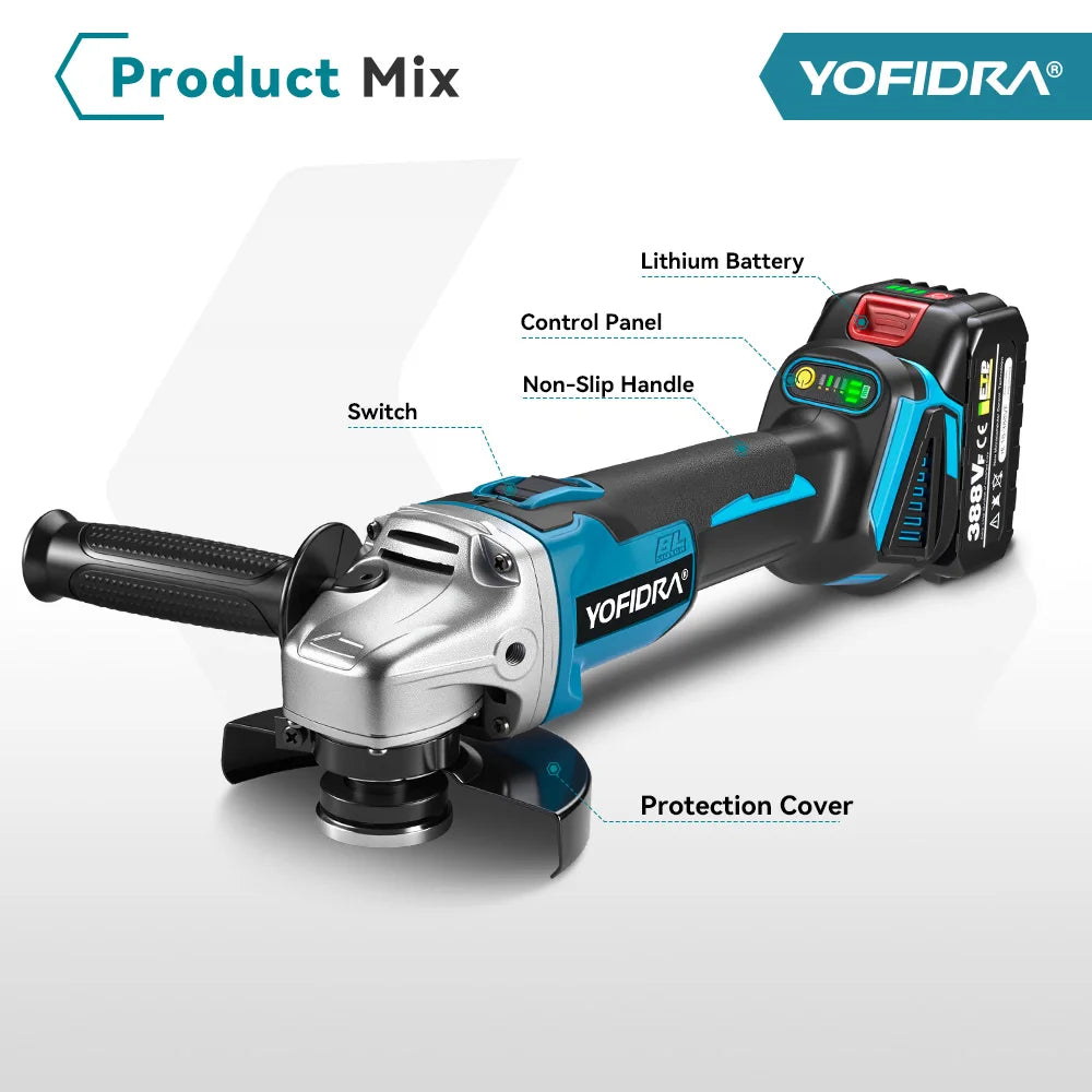 Yofidra 125mm Brushless Angle Grinder with 4-Speed Control
