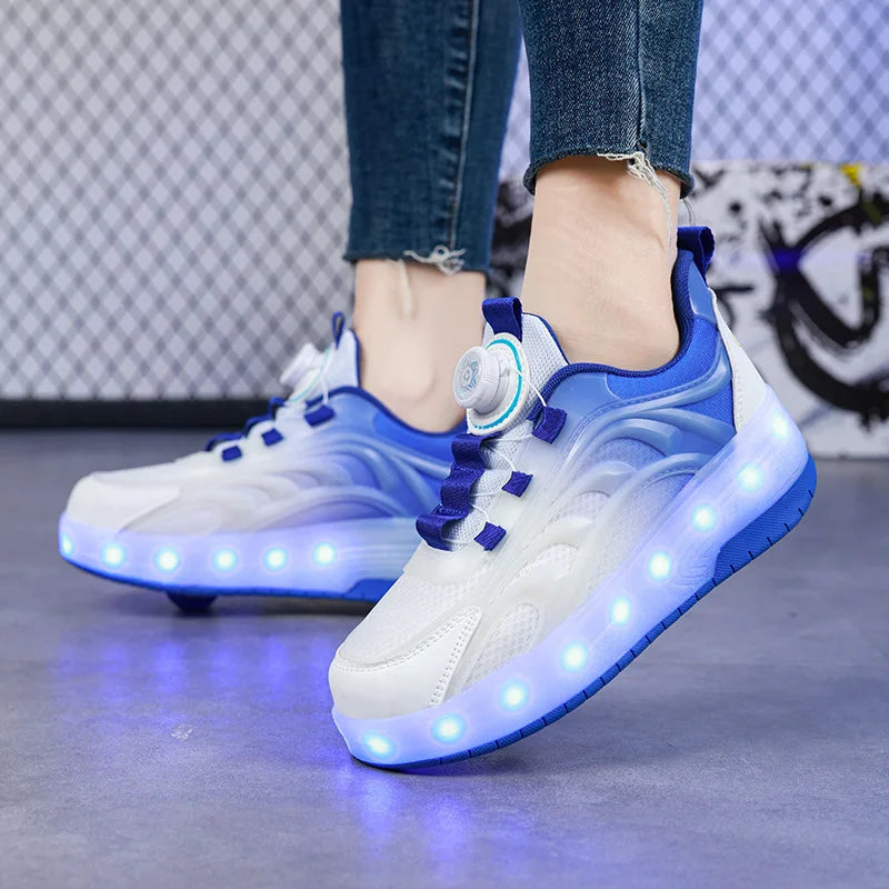 Two Wheels Children's Led Light Roller Skate Shoes For Kids Boys Girls Glowing Sports Luminous Sneakers Skateboard USB Charging 